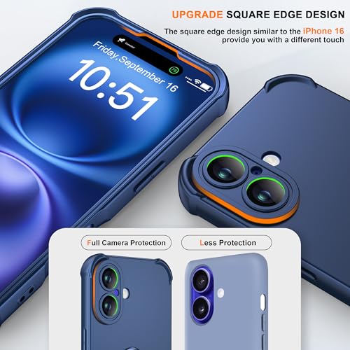 Image of ORETECH 3 in 1 for iPhone 16 Case with 2 x 9H Screen Protector,Blue | Full Body Shockproof Design Smooth Texture,15FT Military Grade, Camera Lens Shield, with Armor Front Frame Protection