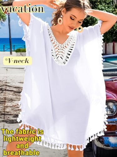 Crochet Coverups for Women,Sexy Backless Sheer Boho Swimsuit Coverup,Plus Size Swim Cover Up Dress Beach Vacation4