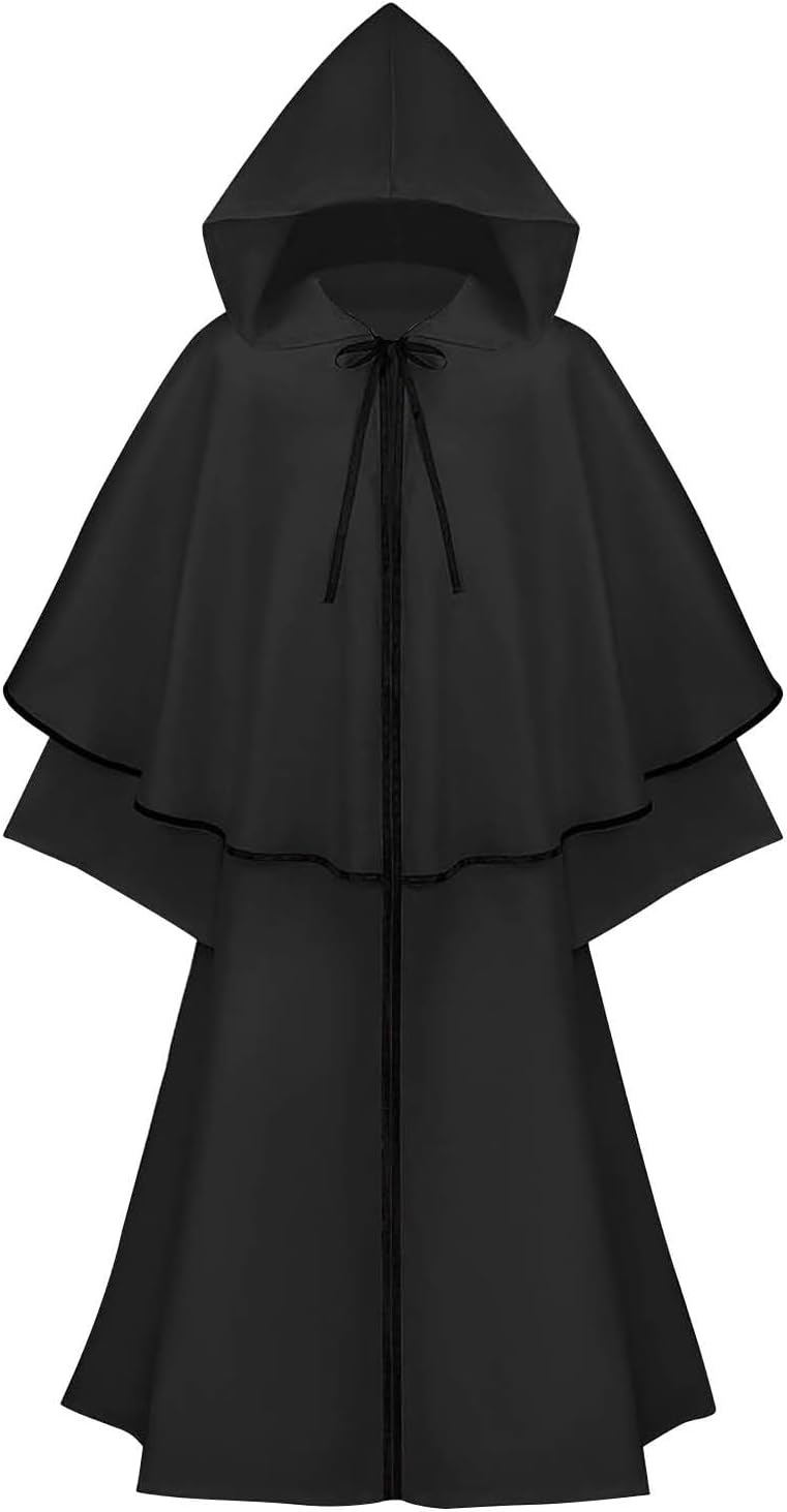 Ruziyoog Adult Hooded Cloak for Women Renaissance Robe Medieval Cloak Gothic Witch Cloak Cape Halloween Cosplay Costume