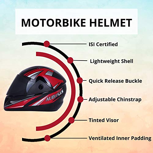 Image of Sage Square Plus Full Face Graphic Helmet (ISI Certified) Tinted Visor, High Standard Safety, Enhanced Design, Extra Comfort (Black Glossy-Red) (Size: Extra Large)