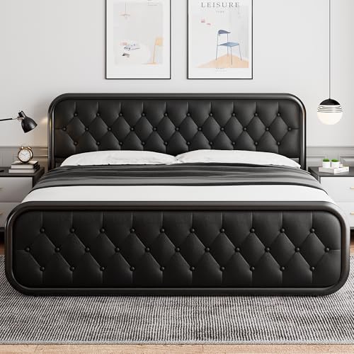 iPormis King Size Metal Platform Bed Frame with Headboard