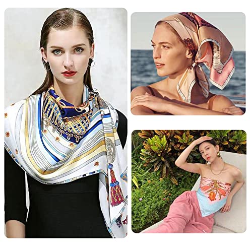 4Pcs Silk Head Scarves for Women Satin Hair Scarf 35”Large Square Bandana Silk Like Neck Scarf Shawl 6