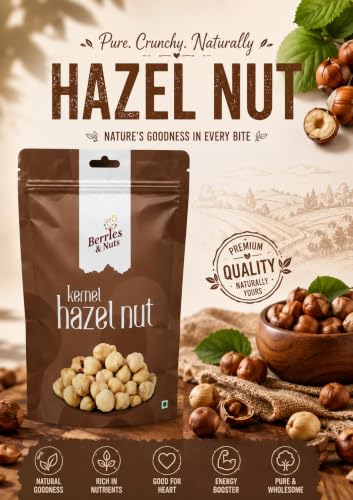 Image of Berries and Nuts Jumbo Turkish Hazel Nuts 400 Grams | Blanched Hazel Nut Kernels without skin | 2 Pack of 200 Grams.