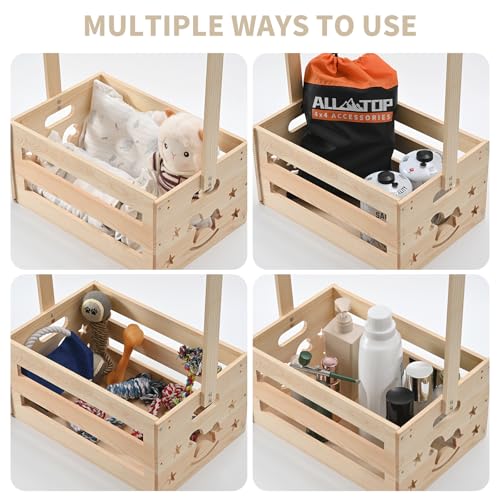 Image of Happyiren Extra Large Wooden Baby Shower Basket with Hanger Rack for Boys Girls, Versatile Baby Shower Crate Closet Gift Basket for Newborns,Cute New Parent Welcome Gift Box Wood Color