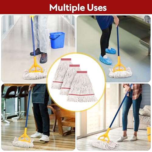 Image of MATTHEW CLEANING Heavy Duty Mop Head Commercial Replacement for General and Floor Cleaning, Wet Industrial Blue Cotton Looped End String Head Refill (Pack of 6) White