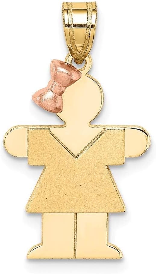 Roy Rose Jewelry 14K Two-tone Gold Small Girl with Bow on Left Engravable Charm Pendant