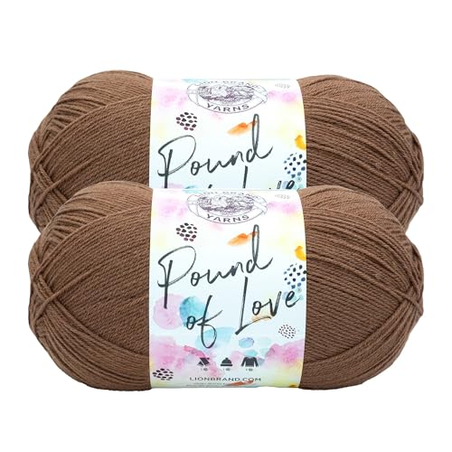 Image of Lion Brand Yarn, Pound of Love Crochet Yarn, Mocha, Brown, 2 Pack | Large Skein Everyday Basic 100% Acrylic Worsted Weight Knit Fiber for Baby Blankets, Classic Afghans, Sweaters, Scarf Sets