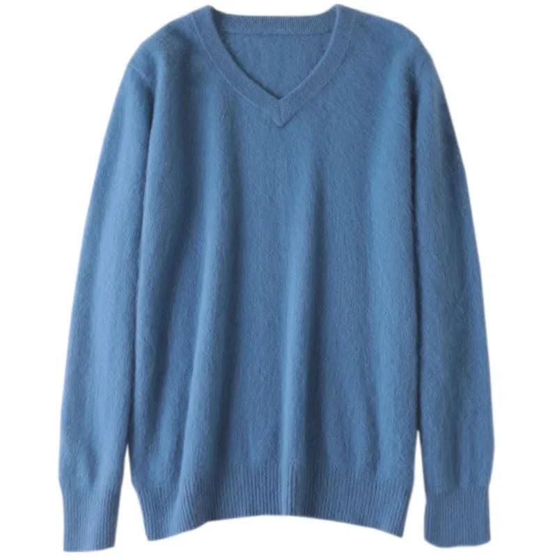 Men's Solid V-Neck Pullover,Loose Long Sleeve Knitted Sweater,Casual Slim Fit Sweaters2