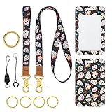 Wtryku Neck Lanyards for ID Badges,Cool Teacher Lanyard with Vertical Name Badge Holders for Keys,Wallet and Whistles，Wristlet Keychain Lanyard for Women and Men (Sugar Skull)…