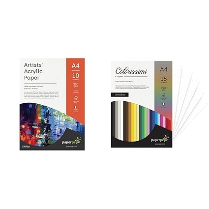 Artists' Acrylic Paint Paper 300GSM Cold Pressed & PaperPep Colorissimi Card Stock A4 Bianco (White)