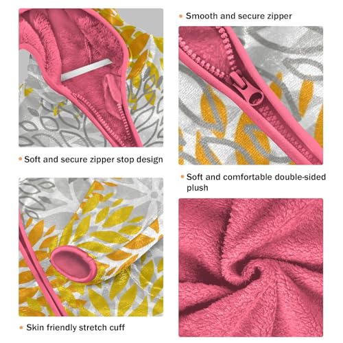 OTVEE Orange Grey Chrysanthemum Flowers Kids Hoodie Jacket Fall Spring Full Zip Warm Outwear Coat3