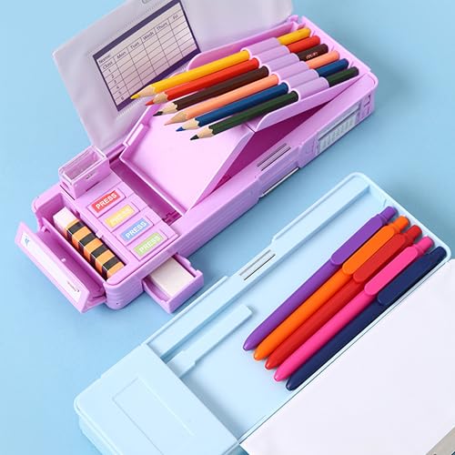 Image of Pop Up Multifunction Pencil Case with Pencil and Eraser, Cute Cartoon Pen Box Organizer Stationery, Sharpener, Schedule, Best Birthday Gifts for Kids Teens(Light blue)
