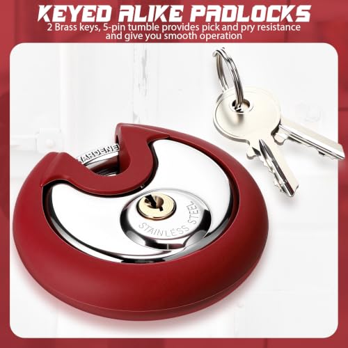 Image of Chumia 16 Pack Padlocks Keyed Alike, Stainless Steel 2-3 /4 inch Wide, 3 /8 inch Shackle Disc Locks for Outdoor, Storage Units, Garages, Gym Lockers (Red)