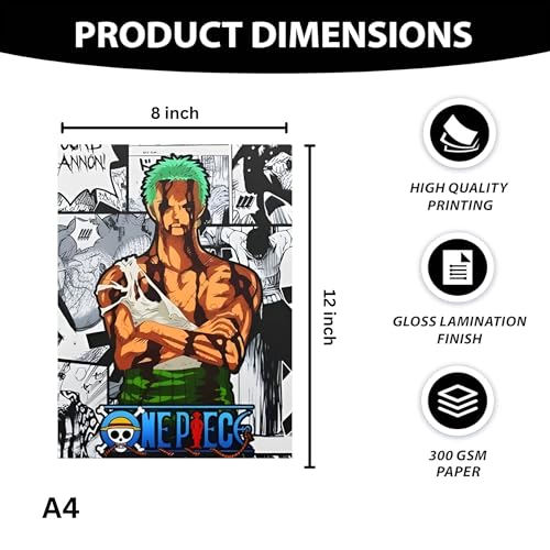 Image of ADRAIL STORE One Piece Anime Manga Poster, Zoro Character Design Wall Poster 3 Panal - A4 Size, 300 GSM, Wall Decor Posters Wall Art For Bedroom, Living room, Office, Dining Room,No Frame (Zoro)