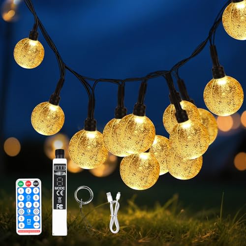 SMY Lighting 9.7FT Rechargeable 30 LED Crystal Globe String Lights Outdoor/Indoor, Battery Operated with Remote & Timer, Waterproof String Lights 8 Lighting Modes Patio Decor for Camping Garden Yard