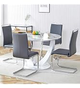 Amazon.com - JUFU 7 Piece Round Dining Table Set for 6, 48" Faux Marble ...