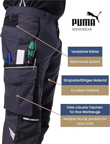 Foto von PUMA Workwear Precision X - Arbeitshose Herren - Premium Arbeitskleidung mit vielen Taschen und verstärkten Kniepartien - Funktionshose mit Stretch für Handwerk und Baugewerbe - Schwarz/Anthrazit - 50