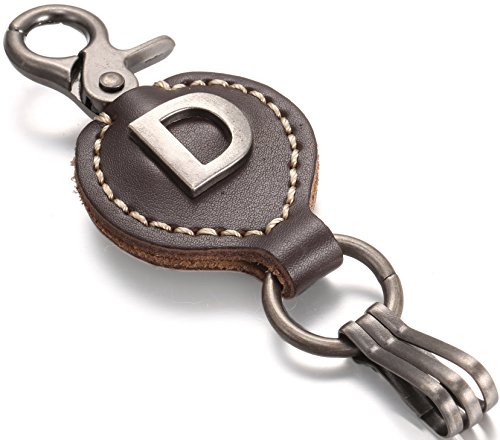 Brown Leather Alphabet Keychain, Single Letter with Easy Clasp Key - by Marino Ave - D - onesize