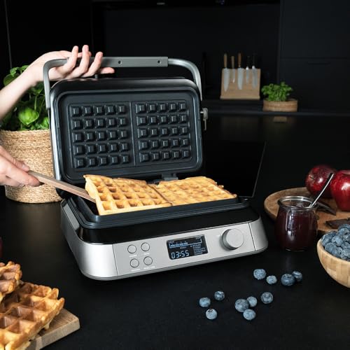 Foto von KLAMER Waffeleisen 1600W, doppelte belgische Waffeln, 7 Bräunungsstufen und 5 Programme auf Display, Platten mit Antihaftbeschichtung, Überlaufrille