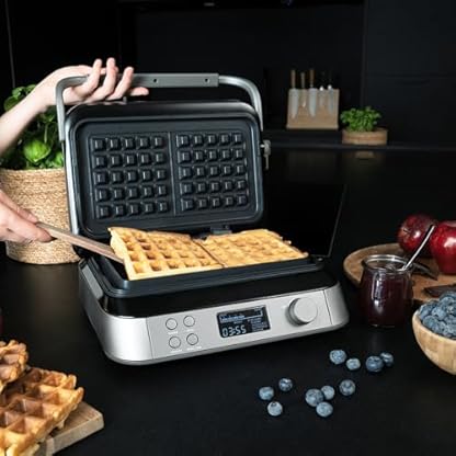 KLAMER Waffeleisen 1600W, doppelte belgische Waffeln, 7 Bräunungsstufen und 5 Programme auf Display, Platten mit Antihaftbeschichtung, Überlaufrille – Bild 6