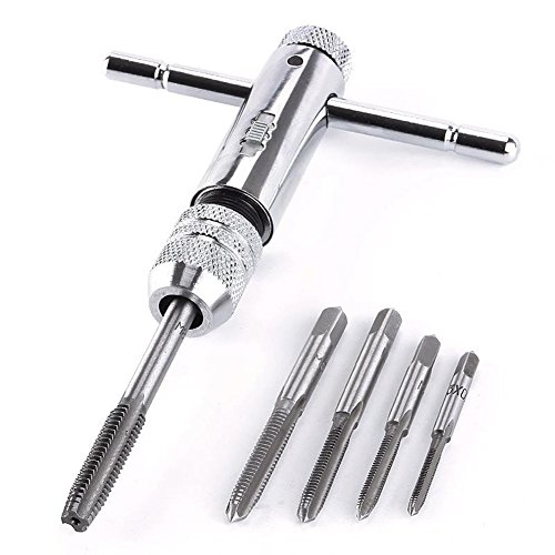 Rocaris Adjustable T-Handle Ratchet Tap Holder Wrench + 5Pcs M3-M8 Machine Screw Thread Metric Plug Tap #TOP6
