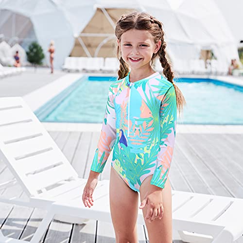Big Girls One Piece Bathing Suits Long Sleeve Zipper Swimsuits UPF 50+/Sun Protection Rash Guard Size 12/10-123