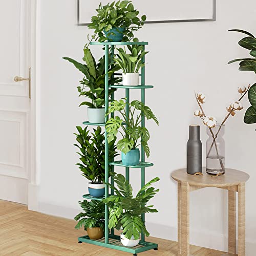 Image of LINZINAR Plant Stand Metal 6 Tier 7 Potted Multiple Flower Pot Holder Shelf Indoor Outdoor Planter Display Shelving Unit for Patio Garden Corner Balcony Living Room (6 Tier 7 Potted, Light Green)