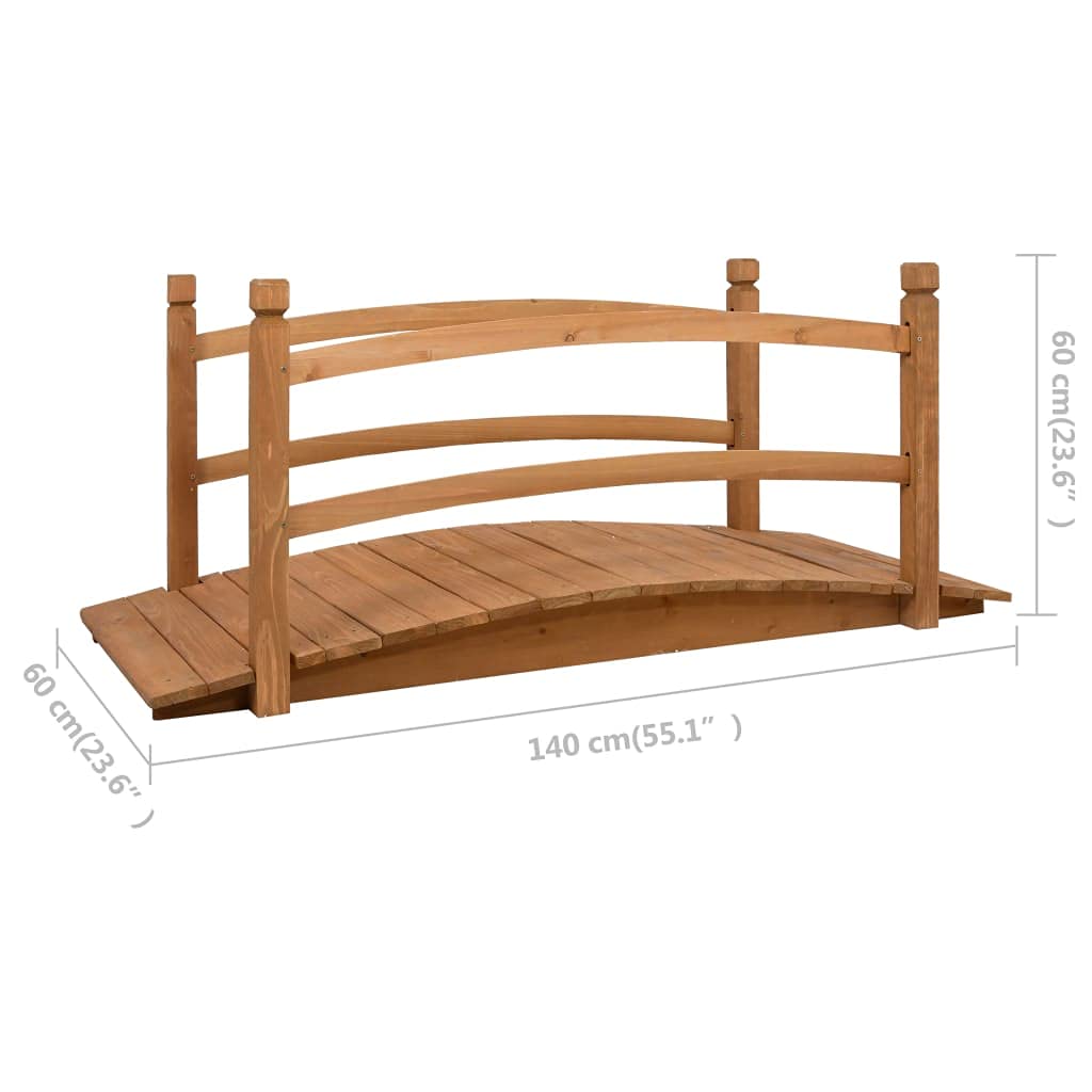 Most ogrodowy z litego drewna jodłowego, 140 x 60 x 60 cm, z balustradą i poręczą do stawu, do przejścia strumienia, na zewnątrz, jako dekoracyjny most i bezpieczny chodnik w ogrodzie