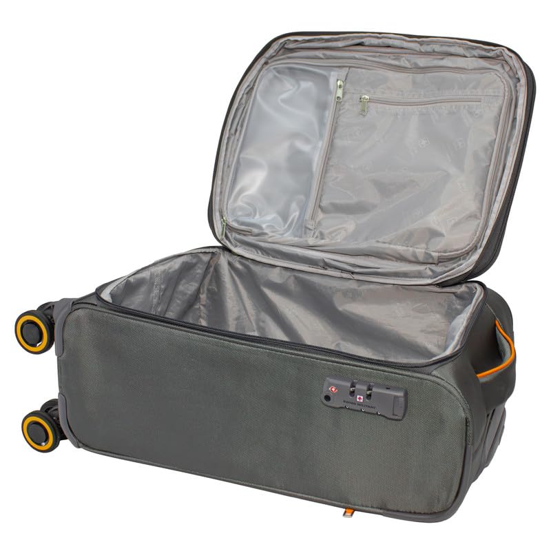 Image of SWISS MILITARY Nylon Mercury 8 Wheels 55cm Trolley Luggage, Soft Case 360 Rotatable Wheels, TSA Lock, Expandable Storage & Quick Front Pocket Suitcase, Travel Bag for Men & Women, Small Grey 44L