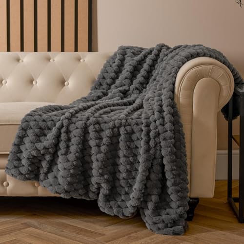 OHS Faux Fur Waffle Throw Blanket, Thick Throws for the Sofa Winter Warm Blanket Ultra Soft Cosy Warm Sofa Throw Blankets for Bedroom Living Room, 125 x 150cm - Charcoal - Cosy Home Interiors OHS Faux Fur Waffle Throw Blanket, Thick Throws for the Sofa Winter Warm Blanket Ultra Soft Cosy Warm Sofa Throw Blankets for Bedroom Living Room, 125 x 150cm - Charcoal - Image 2