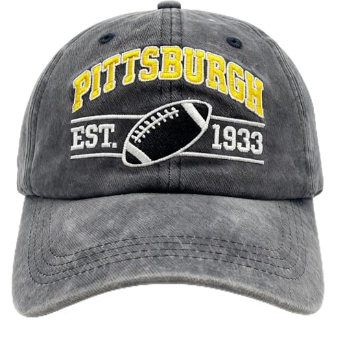 Embroidered City Pittsburgh S Hat for Men Women Vintage Washed Denim Football Fans Hat Adjustable Cotton Baseball Cap