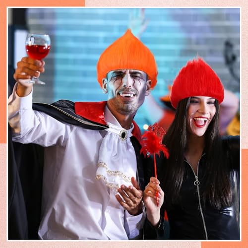 Image of Geyoga 2 Pcs Funny Wig Crazy Hair for Halloween Party,Red, Orange | Funny Colorful Wig Adults Use, Unisex Funky Hairband, Halloween Mardi Gras Cosplay Costume Party Accessories