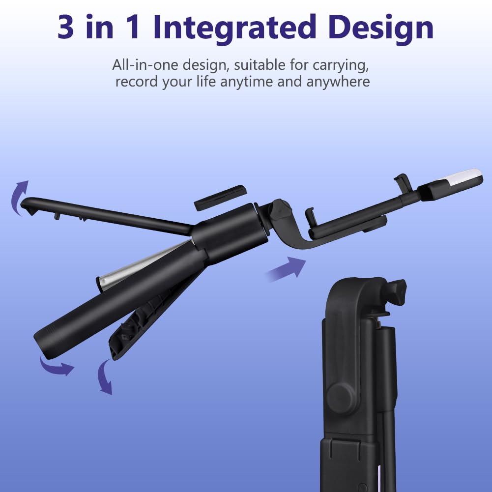flintronic Selfie Stick statief met vullicht, stabiel statief met draadloze Bluetooth-afstandsbediening, 70 cm uitschuifbare draagbare aluminium selfiestick compatibel voor iOS en Android, camera's