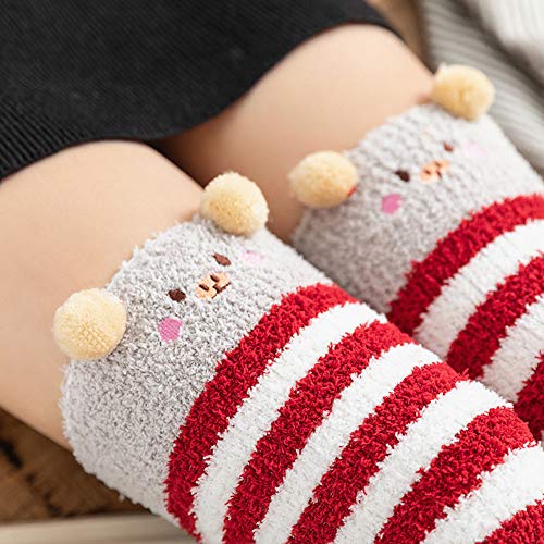 Image of Hotmiss Womens Thigh High Fuzzy Socks Cute Over the Knee Stockings Winter Warm Stripe Leg Warmers