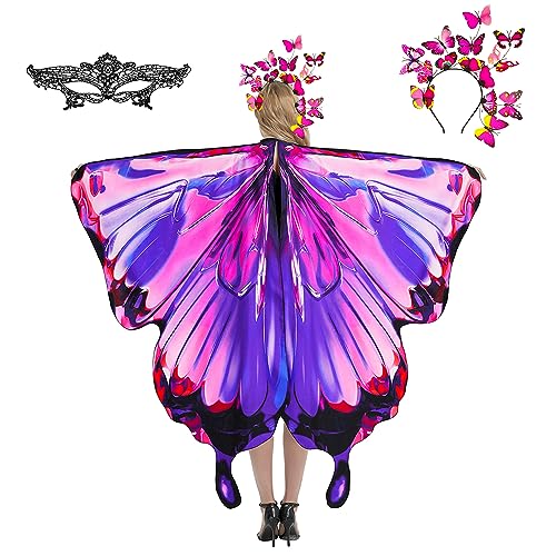 plainshe Butterfly Wings, Fairy Wings for Adults Butterfly Costume, Halloween Costumes for Women 3PCS Butterfly Cape Set. (#033)