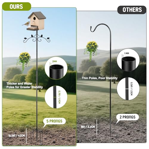 MIXXIDEA 91 Inch Bird Feeder Pole Mount Kit, Bird House Pole 5-Prong Base Shepherds Hook for Hummingbird Feeders, Adjustable Heavy Duty Bird Feeder Stand for Outdoor Garden Decor