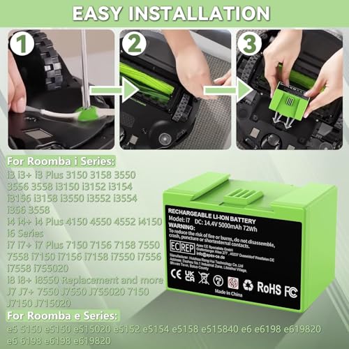 Image of POWTREE 5000mAh ABL-F 72Wh Replacement for iRobot Roomba i7 Battery Compatible with e and i Series i3 3159 i8 j7 j7+ 7158 7150 7550 7558 i3 i3+ 3150 i4 i4+ 4150 i8 e5 e6 e5150 e6198 Vacuum Cleaner