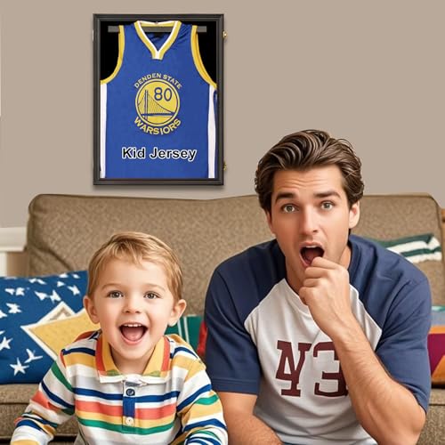 Image of Jinchuan Jersey Frame Display Case Large Frames Shadow Box Lockable with UV Protection for Baseball Basketball Football Soccer Hockey Sport Shirt Black