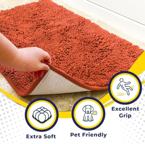 Image of Muddy Mat | Super Water Absorbent Door Mat Indoor, Microfiber Quick Dry Chenille Entryway Rug, Slip Resistant Front Door Mat, Indoor Mats for Entryway, Machine Washable Pet Rug, Coral 18 inch x 28 inch
