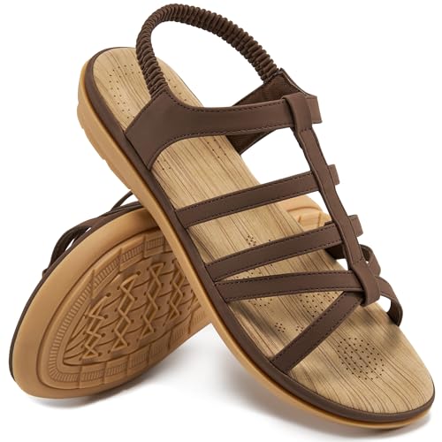 Alicegana Womens Sandals Dressy Summer: Comfortable Gladiator Flat Sandals for Women 2025 Non Slip Casual Walking Beach Shoes4