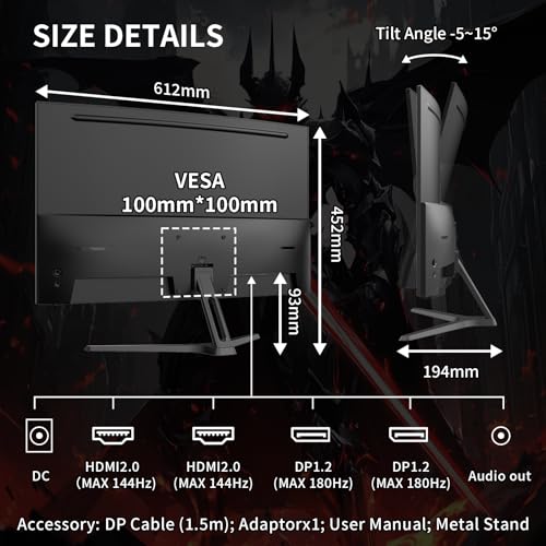 undefined SANSUI 27 Inch WQHD 2560X1440 Curved Gaming Monitor, 180Hz MPRT 1ms Computer Monitor,HDMI2.0 * 2, DP1.2 * 2, Freesync, Curved 1500R, 5000:1 Contrast Ratio, 120% sRGB,HDR(ES-G27C1Q DP Cable Included) の商品画像 8