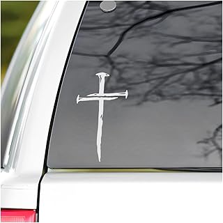 Cross of Nails Sticker, Christian Sign Jesus Christ Cross Nails Car Vinyl Decal, Weather Resistant Nail Stickers Religious Decorative Accessory for Bumper Helmet Window (White)
