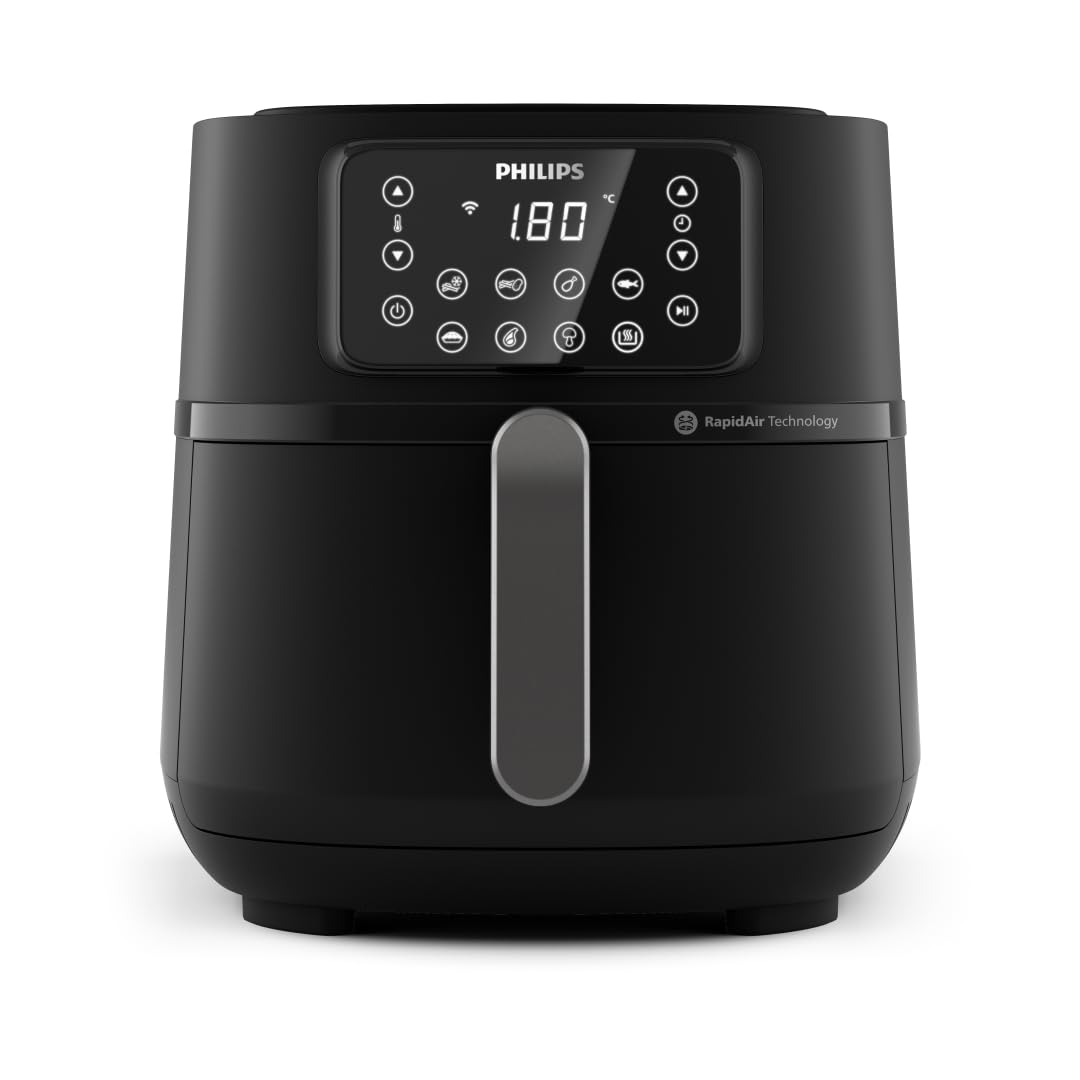 Philips 5000 Series Heißluftfritteuse XXL, 7,2 L (1,4 kg), 16-in-1, WiFi verbunden, 90% weniger Fett mit Rapid Air Technologie, Rezepte-App (HD9285/90) Standard - 7,2L Schwarz