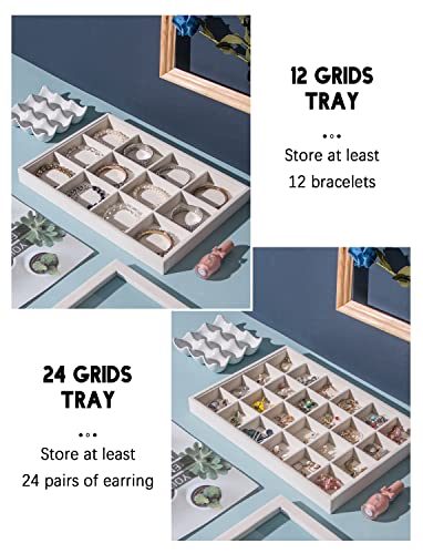 Image of Coward Set of 5 Stackable Jewelry Organizer Tray Necklace Earring Box Storage Ring Bracelet Display Holder (beige(ring+necklace+12girds+24girds+The glass lid))