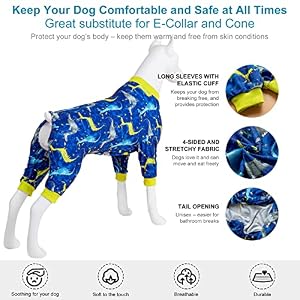 LovinPet 2XL Dog Pajamas for Large Dogs - Pet Anxiety Calming Shirt for After Surgery, Lightweight Fabric, Blue Dragon Print, Large Dog Pjs, Long-sleeved 4 Leg Style Pullover Dog Onesie,Dark blue L LovinPet 2XL Dog Pajamas for Large Dogs – Pet Anxiety Calming Shirt for After Surgery, Lightweight Fabric, Blue Dragon Print, Large Dog Pjs, Long-sleeved 4 Leg Style Pullover Dog Onesie,Dark blue L
