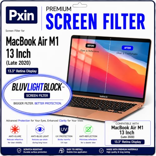 Image of Pxin GlareX Filter compatible with 13 Inch Mac book Air | Anti Blue | Anti Glare | Anti Reflex | UV Block | BLUVLIGHTBlock & OptiX Layer