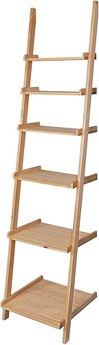 Miniatura 9 de Ellwood - Estante de escalera de 6 niveles, estante de exhibición inclinado, estantería de madera maciza, estante alto para almacenamiento de