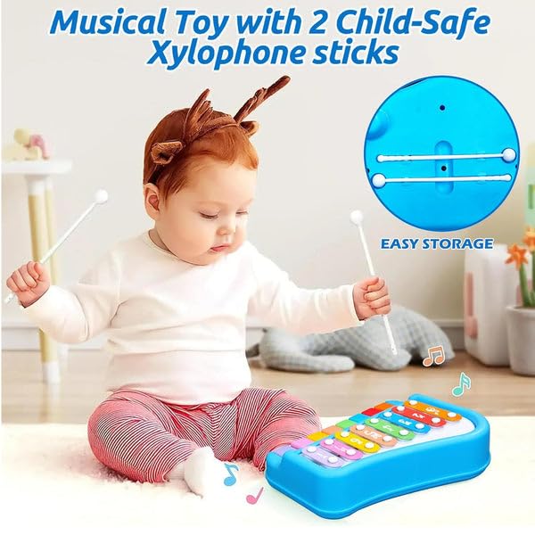 Image of PLUSPOINT Xylophone Toy for Kids 2 in 1 Big Size Keyboard Piano Learning Toys Kids Educational Knock 8 Keys Tone Playing Piano Toy Musical Learning Instruments Toys for Toddler Baby Kids Girls Boys