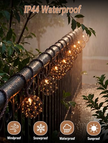 Image of Outdoor Patio String Lights, 8.5FT 10 LED Beaded Copper Wire Ball Lights, Connectable Weather-Resistant Decorative Lights for Pergola, Porch, Bedroom, Backyard & Party