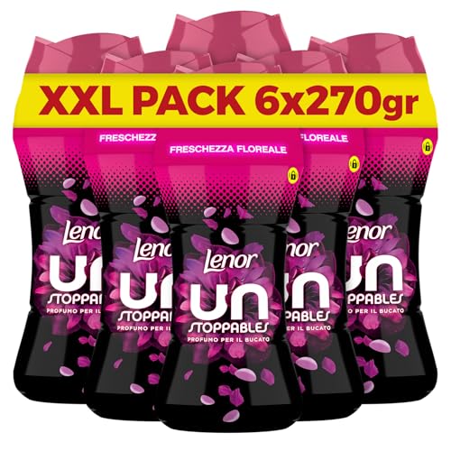 Lenor Profumatore Bucato Perle Profumate Lavatrice, Unstoppables Freschezza Floreale, Mega Pacco 6 x 270g, Intensificatore Di Profumo
